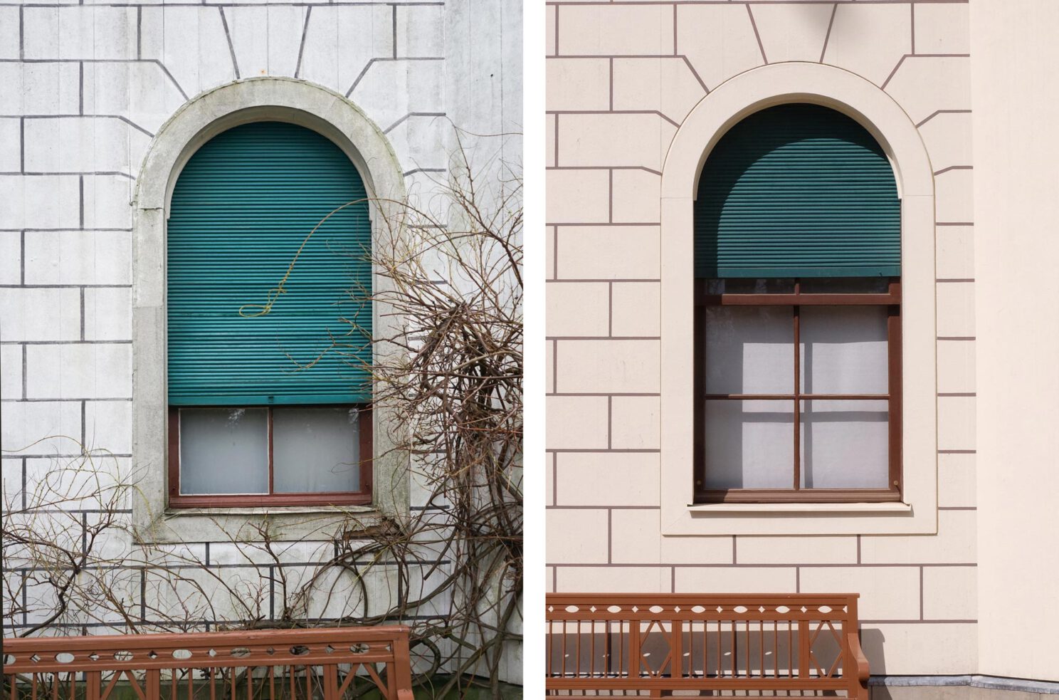 Fenster mit Rolladen vor und nach der Sanierung