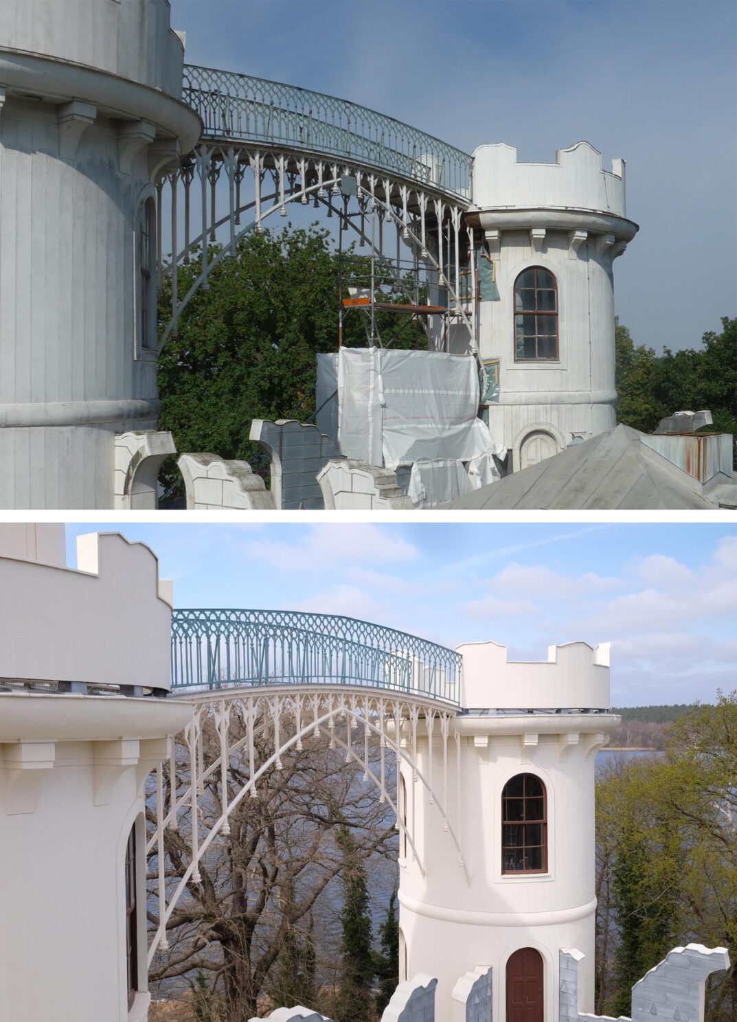 Gusseiserne Brücke vor und nach der Sanierung